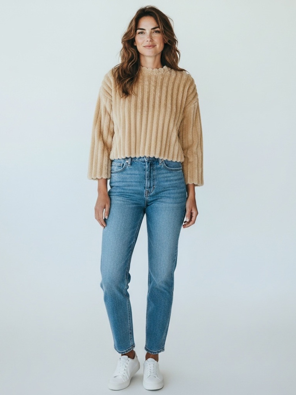 Zara ribbed faux fur pullover sweater size small cream butter shade soft cozy S